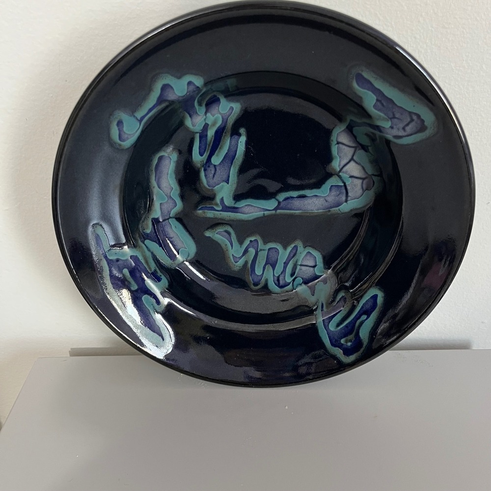 Vintage Hand Thrown Aurora Borealis Artist Signed Pottery Bowl 10.5"
